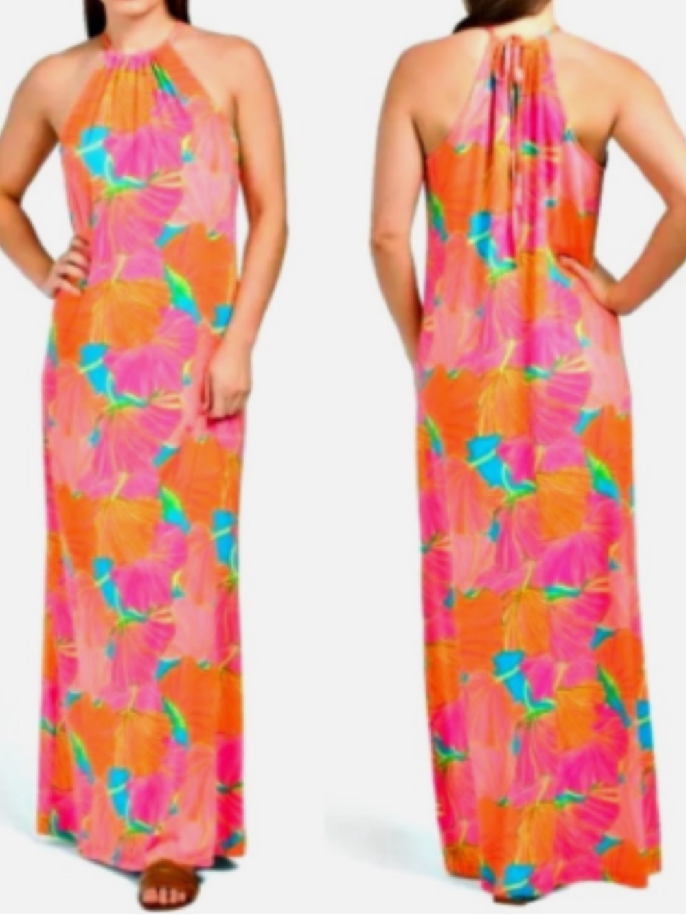 TRINA TURK Milan Gingko Floral Drawstring Halter Neck Maxi Dress,  XSmall 198.00